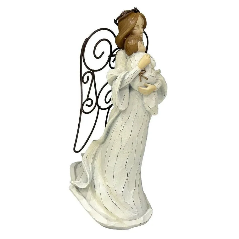 American Greetings White Gold Sculpture of Mother Mary and Baby Jesus Wire Wings